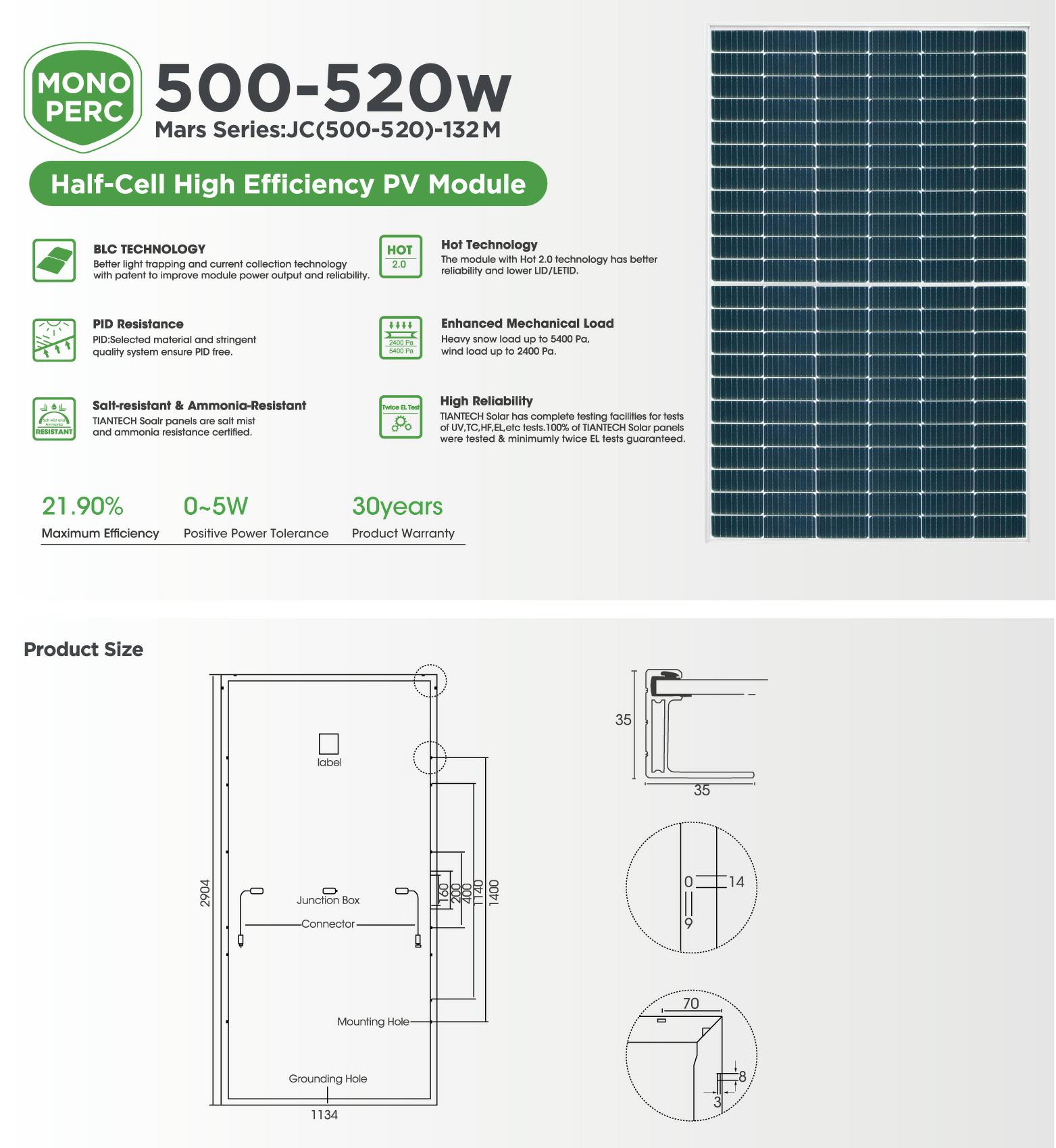 500W 520W Half Cut Silver Frame Panel